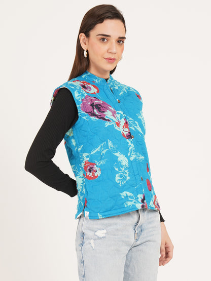 Women Floral Printed Quilted Reversible Jacket
