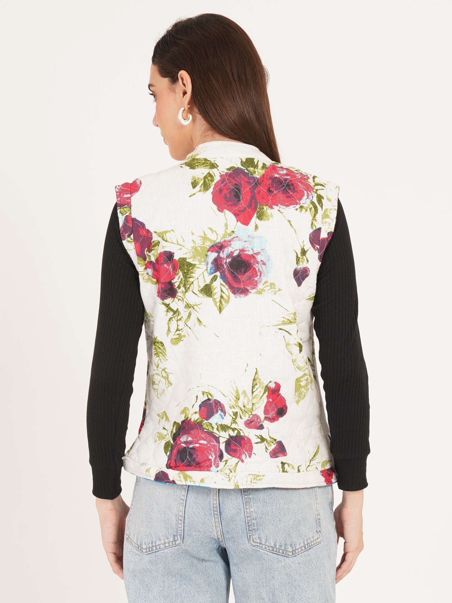 Women Floral Printed Quilted Reversible Jacket