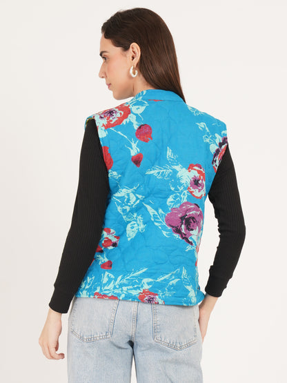 Women Floral Printed Quilted Reversible Jacket