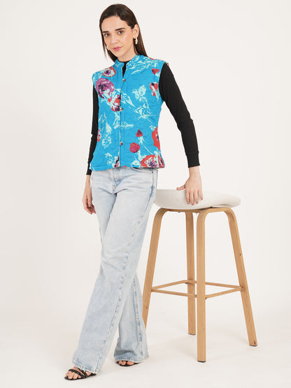 Women Floral Printed Quilted Reversible Jacket
