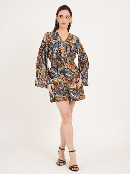 Women Black & Maroon Smocked V-Neck Mini Dress