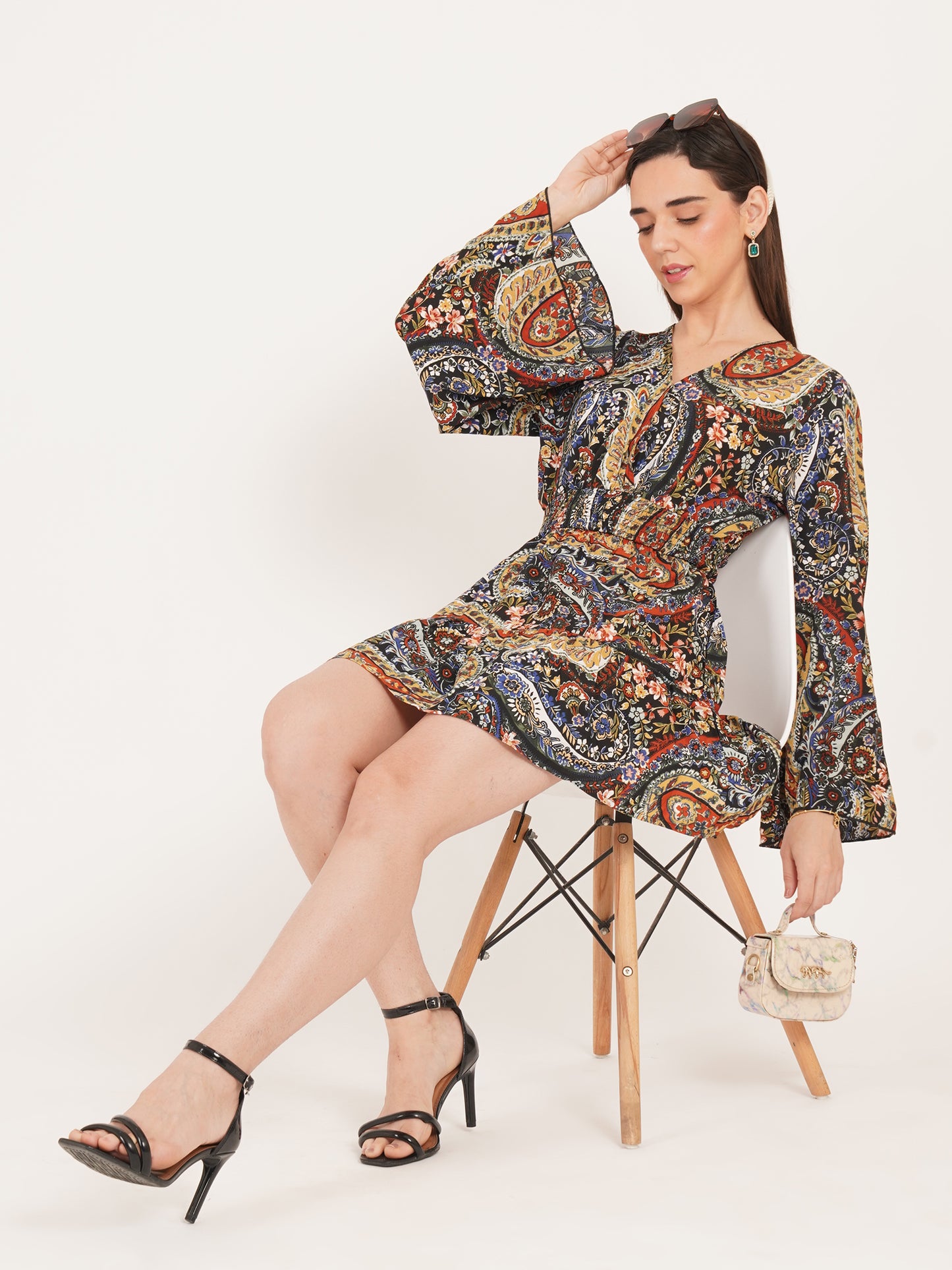 Women Black & Maroon Smocked V-Neck Mini Dress