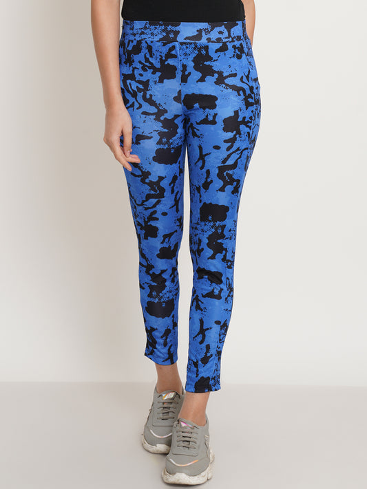 Women Royal Blue & Black Printed Fit Slim Pyjama