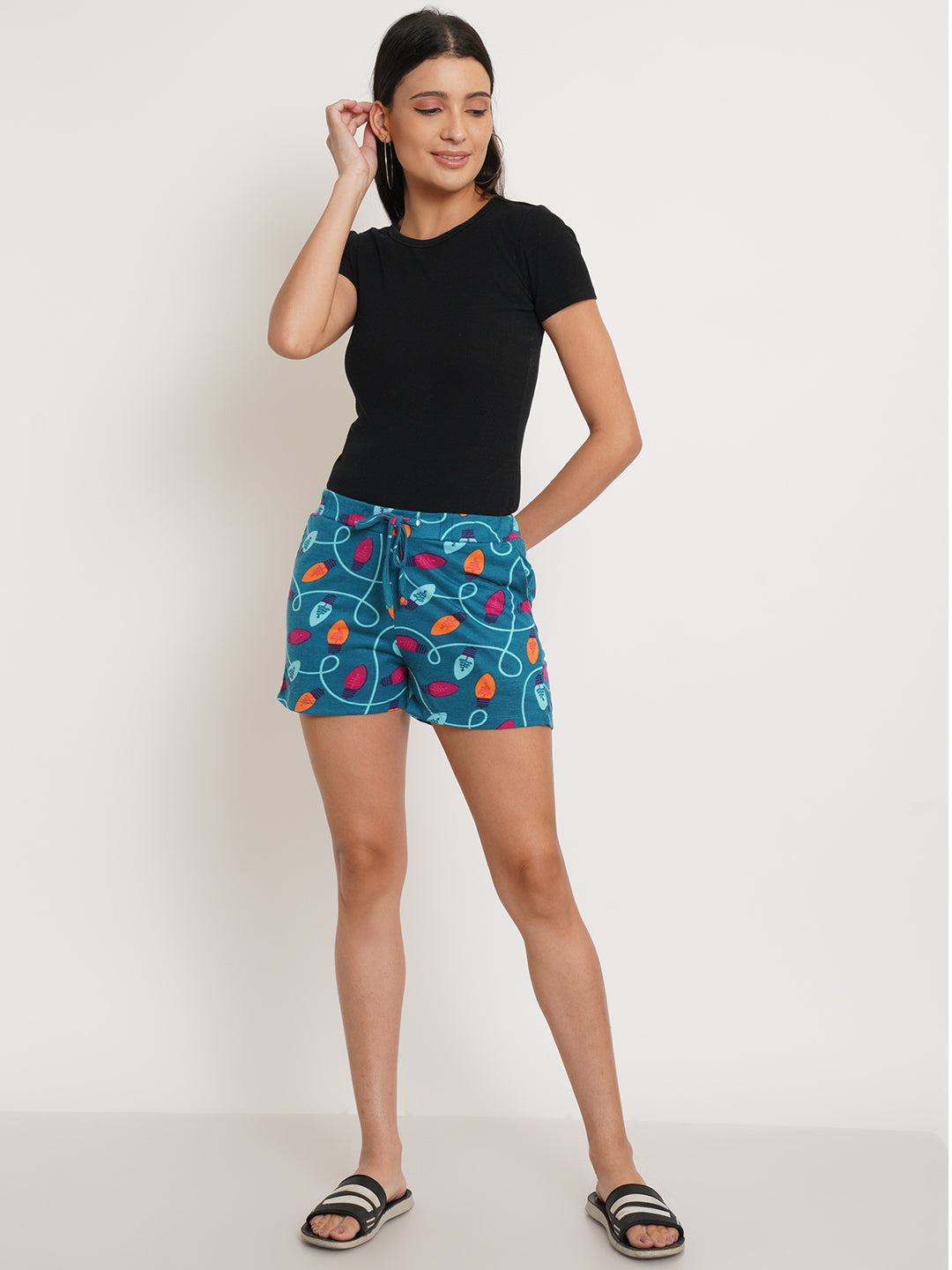 Women Blue & Red Floral Print Shorts