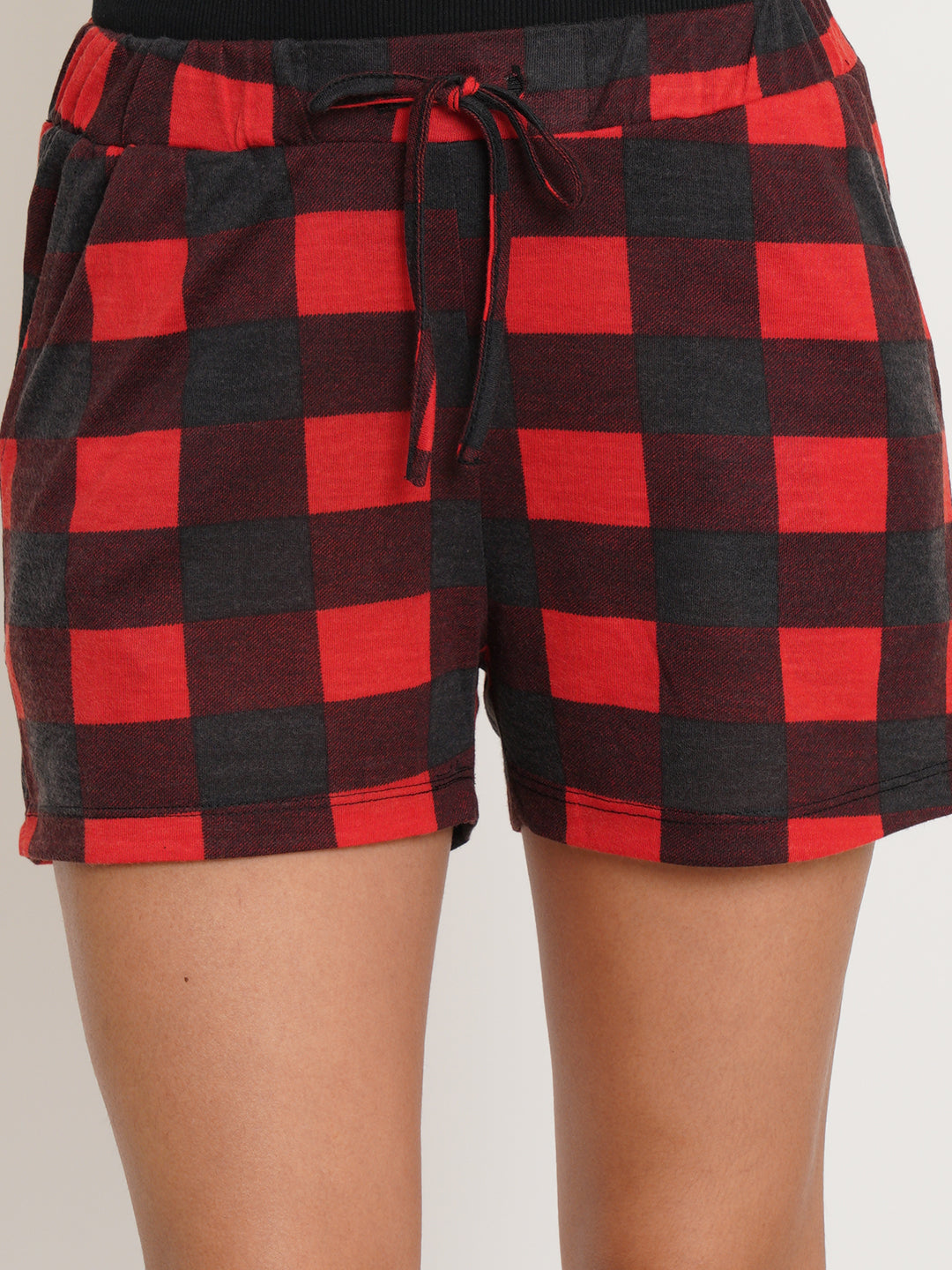 9 Impression Womans Red Checked Shorts