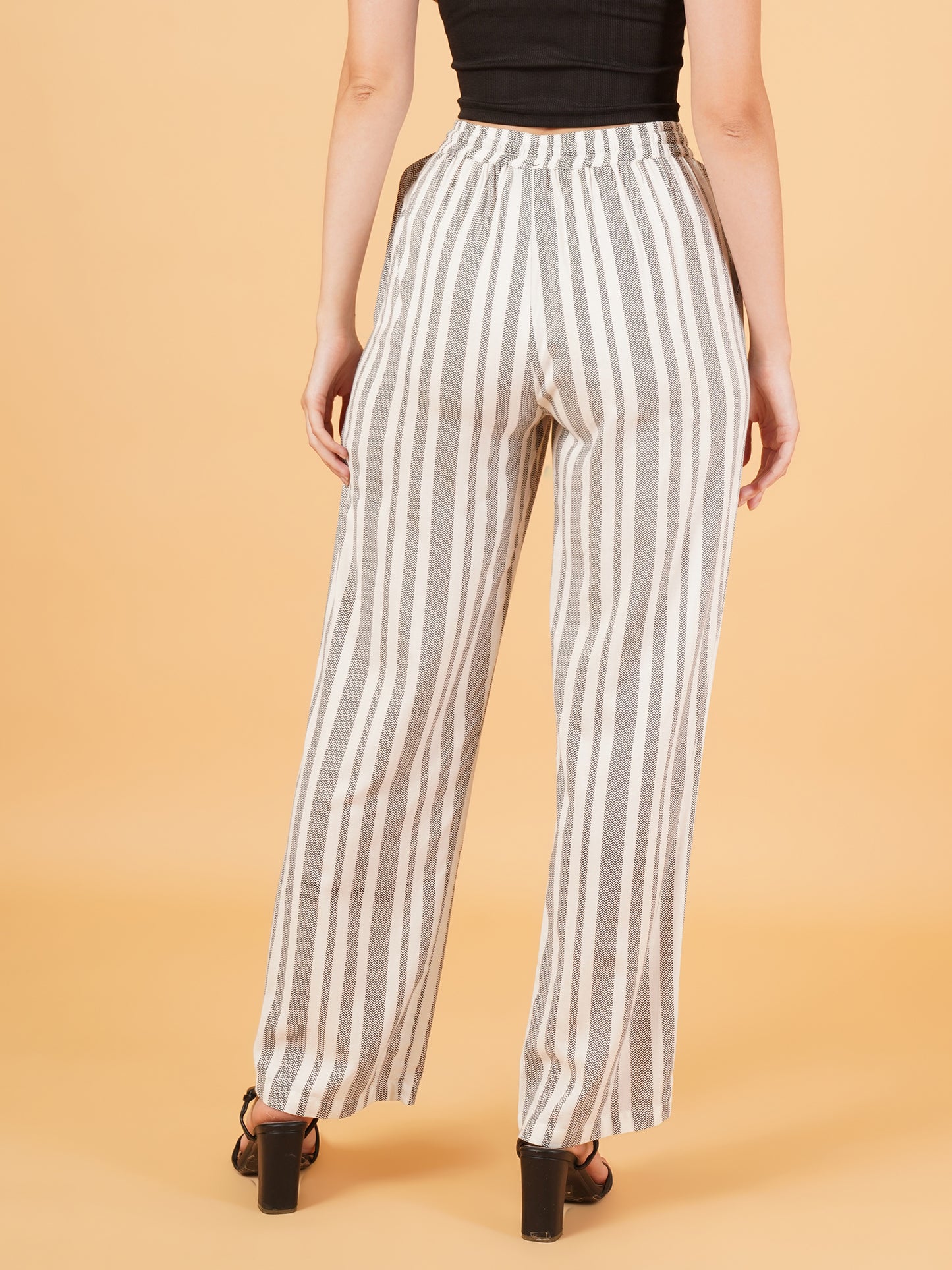 Women Black & White Stripe Regular Fit Pyjama