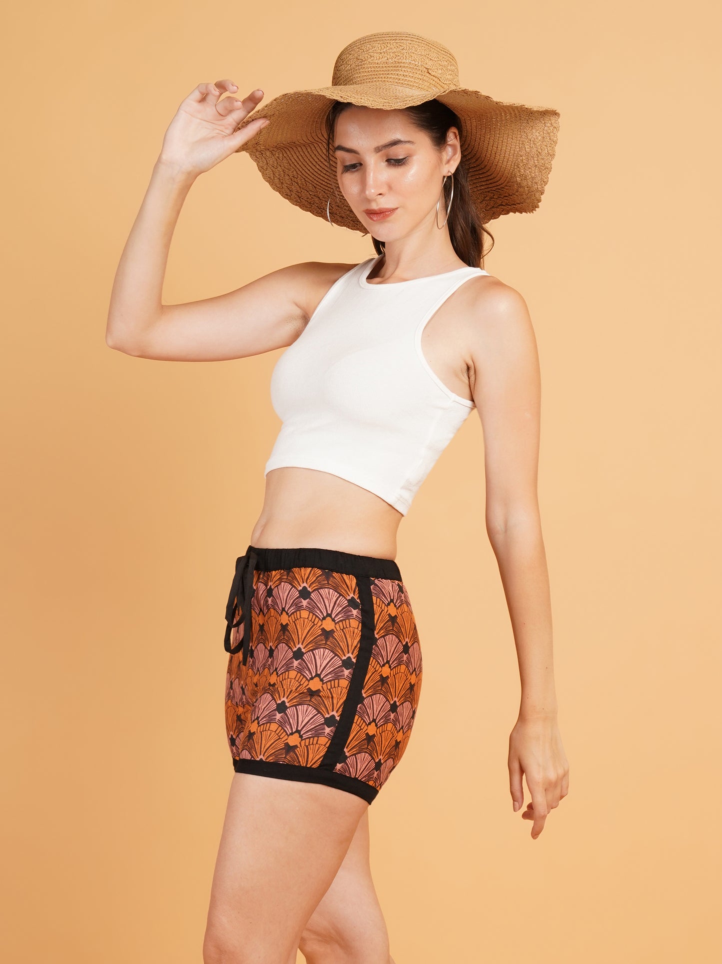 Women Brown & Black Printed Shorts