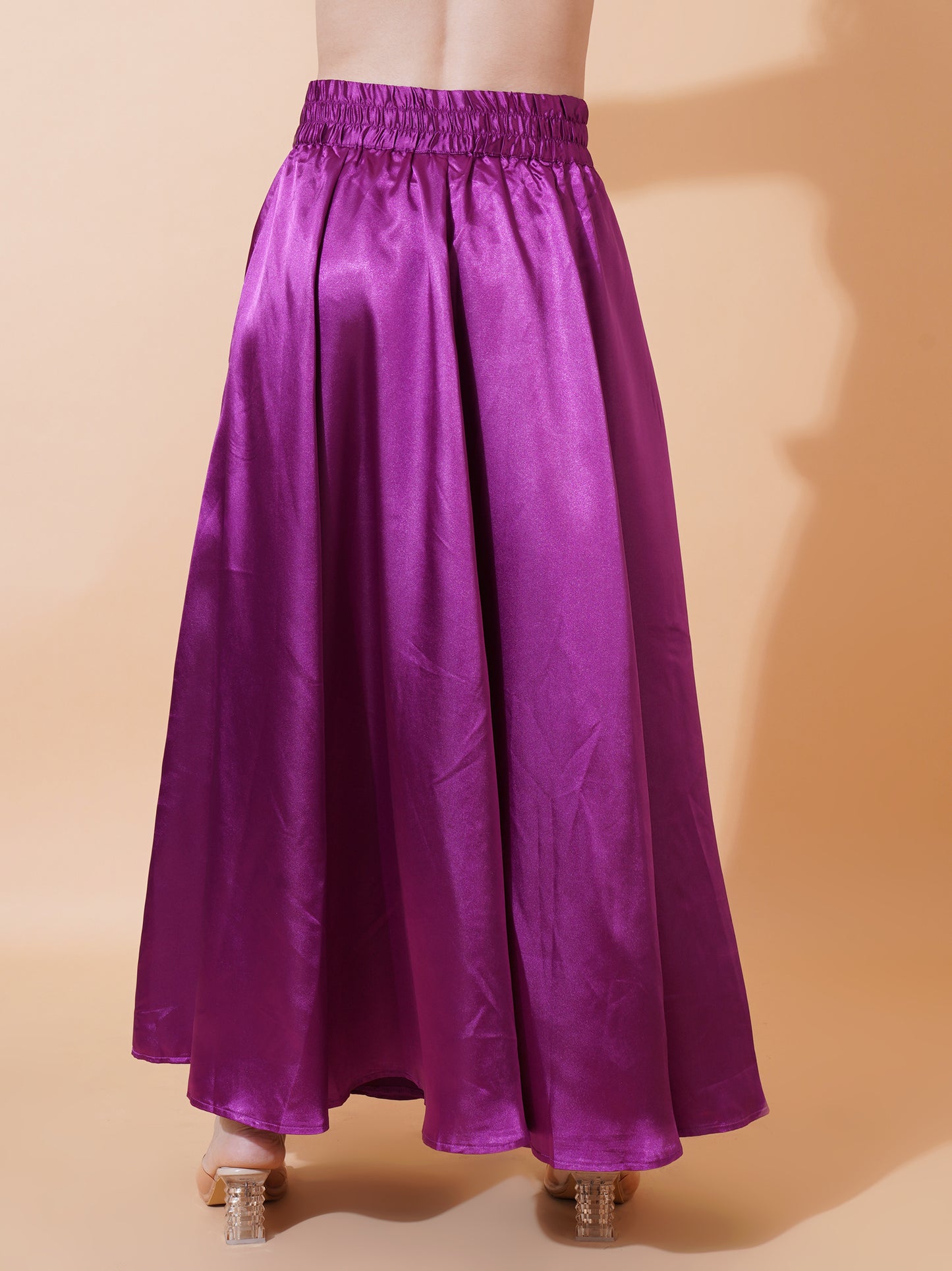 Women Blue Purple Flared Drawstring Maxi Skirt