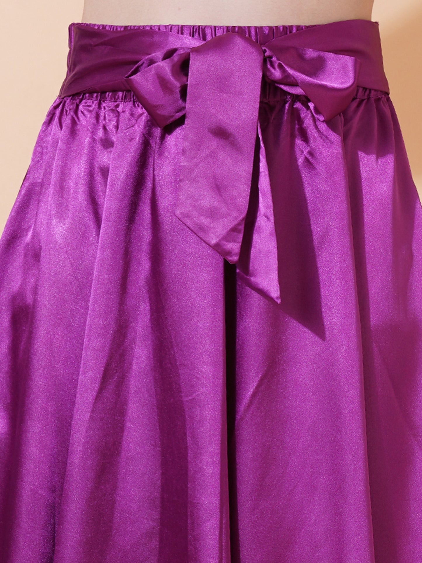 Women Blue Purple Flared Drawstring Maxi Skirt