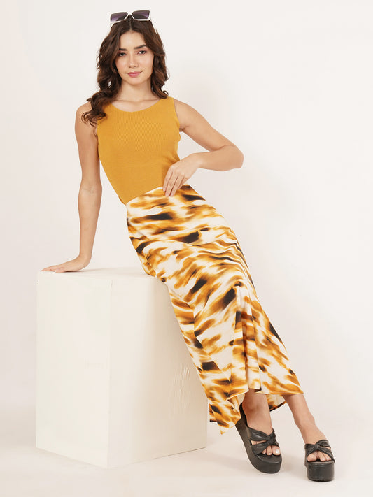 Women Animal Print Flared Midi Skirt