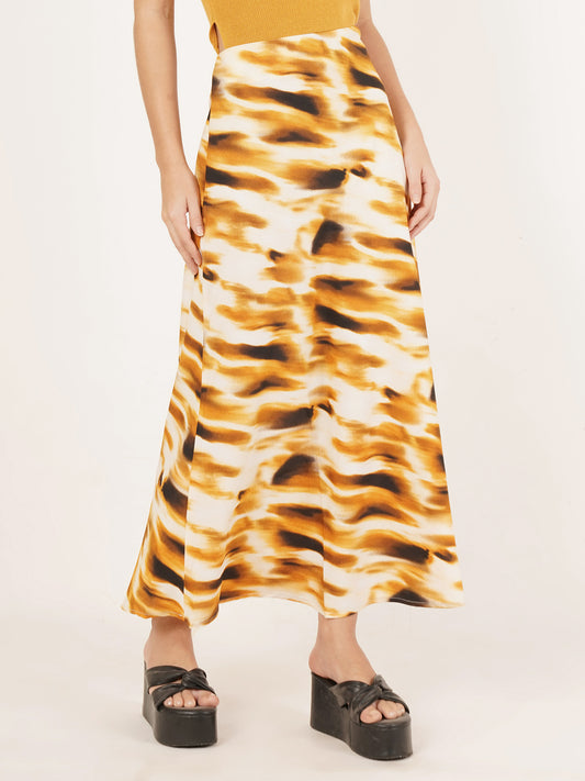 Women Animal Print Flared Midi Skirt
