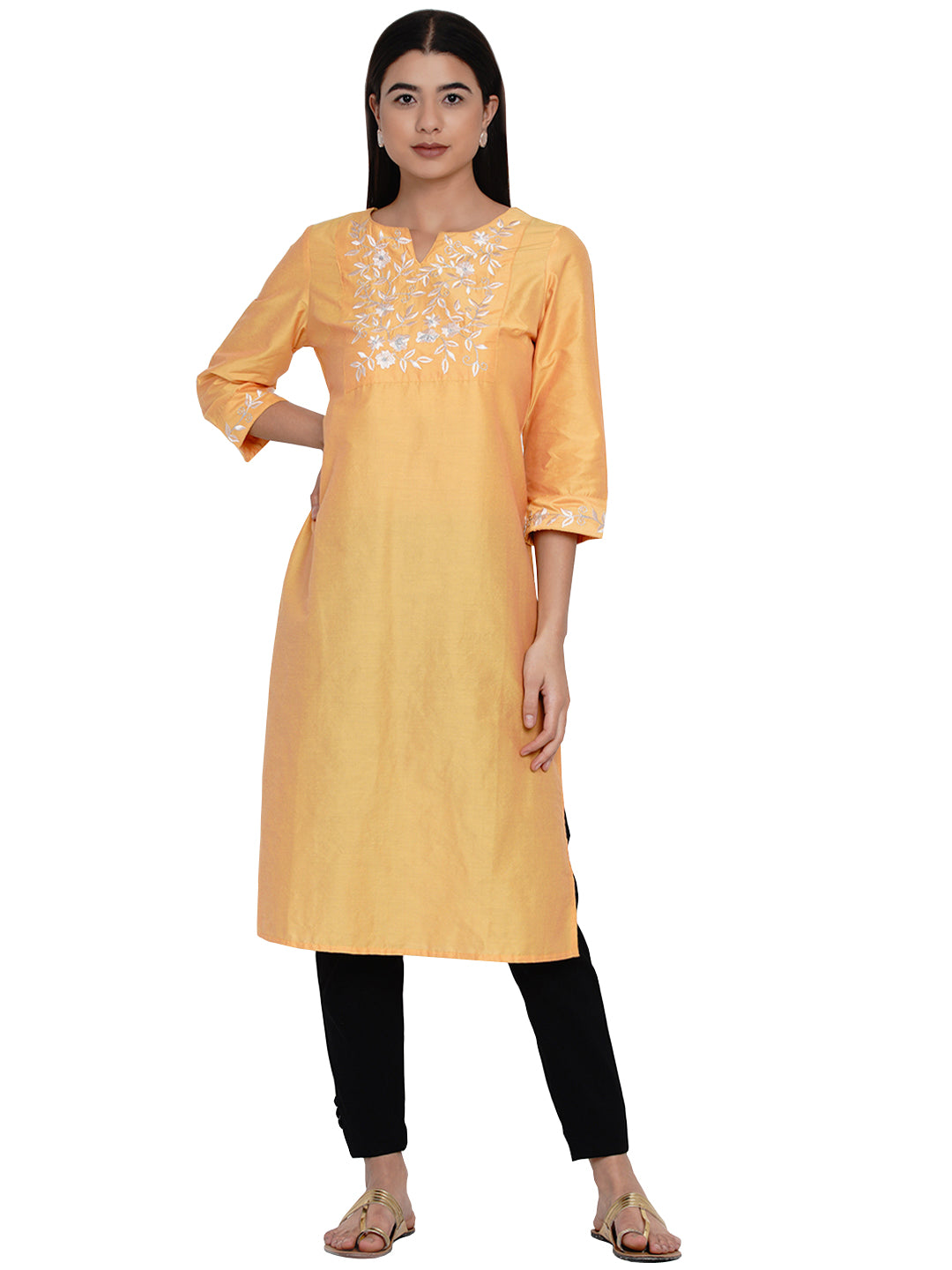 9 Impression Woman Yellow Embroidered kurta