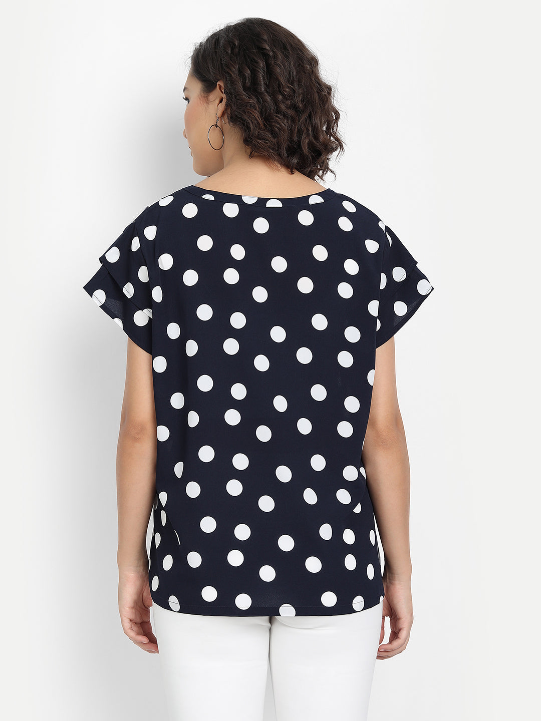 Women Black White Polka Dot Printed A-Line Top