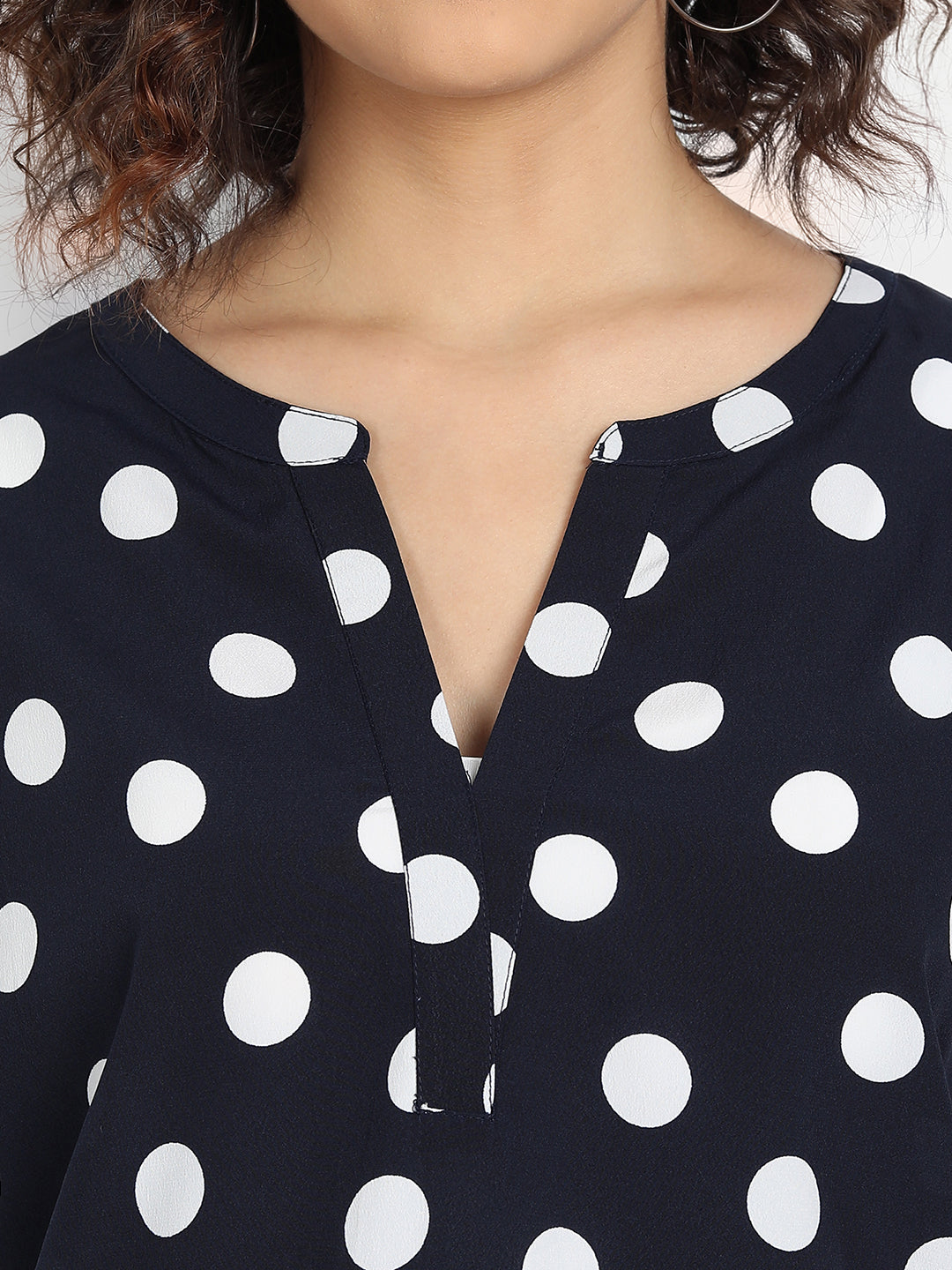 Women Black White Polka Dot Printed A-Line Top