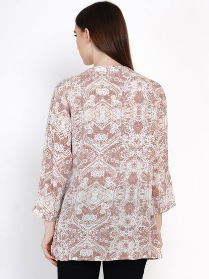 9 Impression Womans Brown & White Pintuck Top Plus size