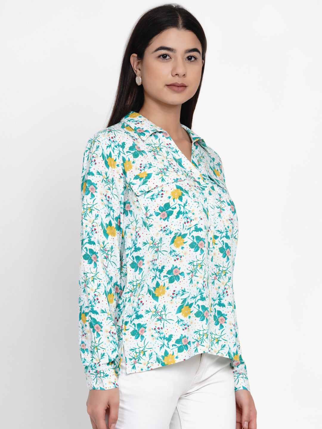 9 Impression Women Blue & Yellow Floral Print Shirtstyle Top