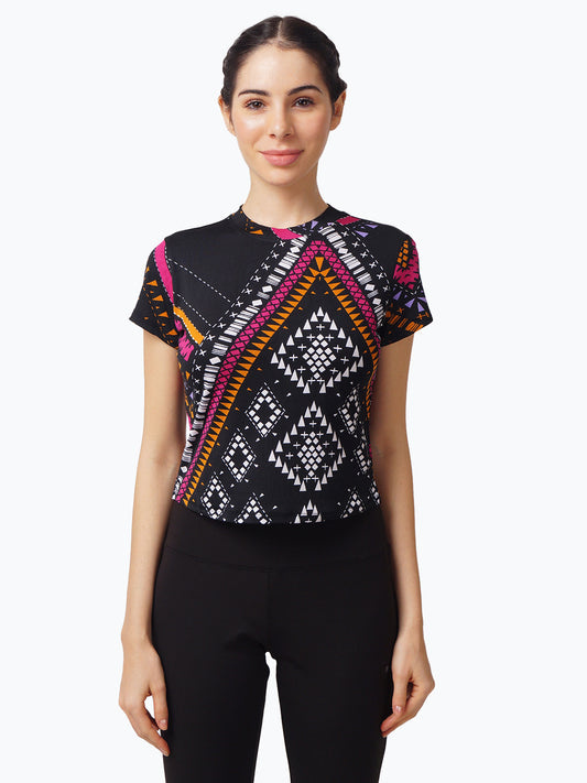 Women Geometric Print Slim Fit Polyester Crop Top