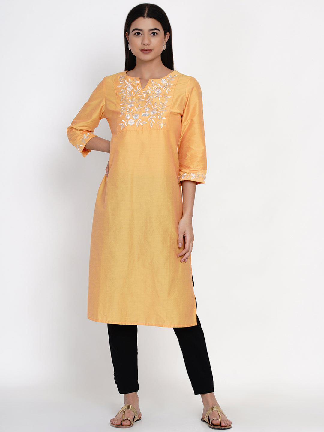 9 Impression Woman Yellow Embroidered kurta