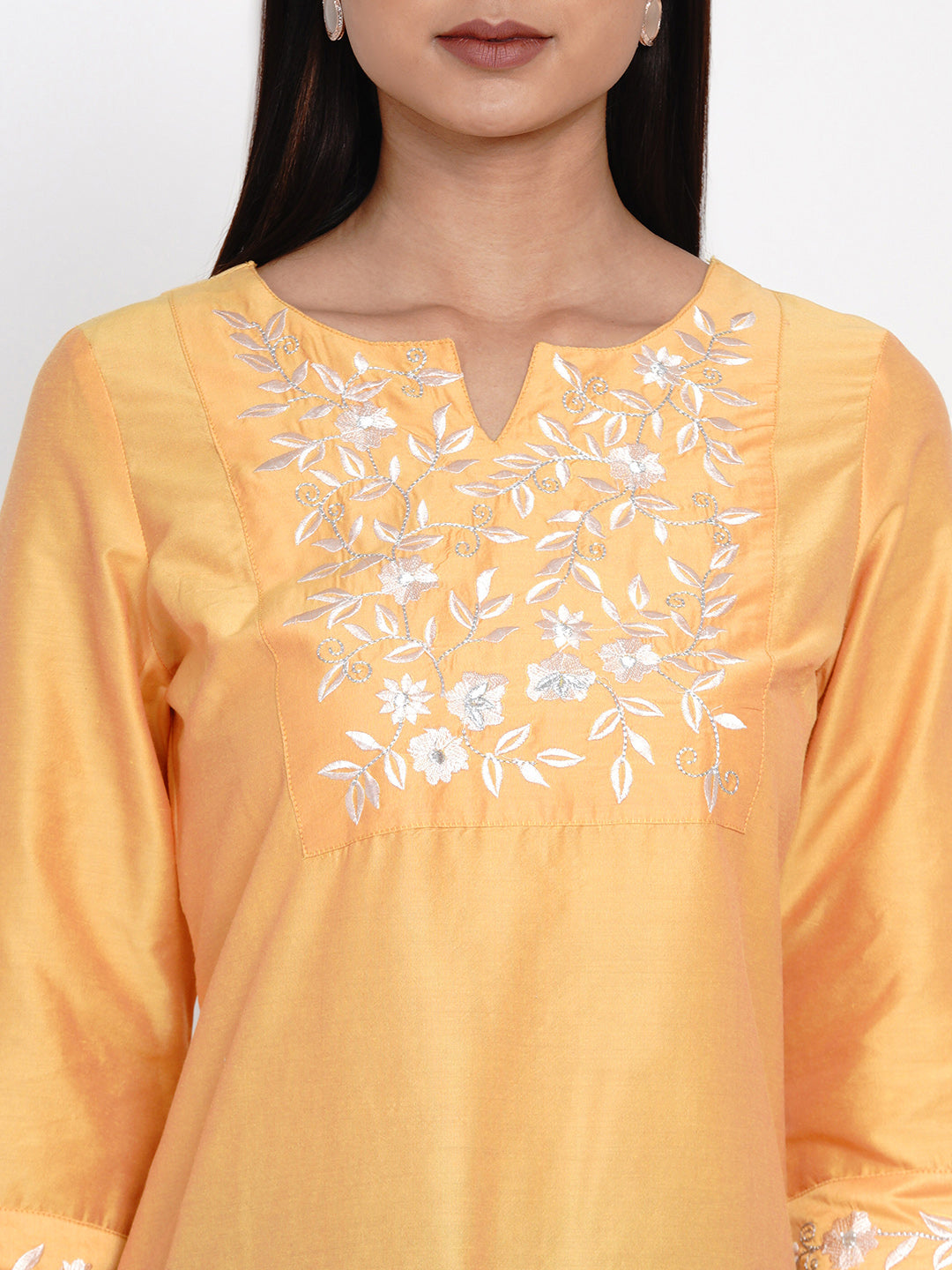 9 Impression Woman Yellow Embroidered kurta