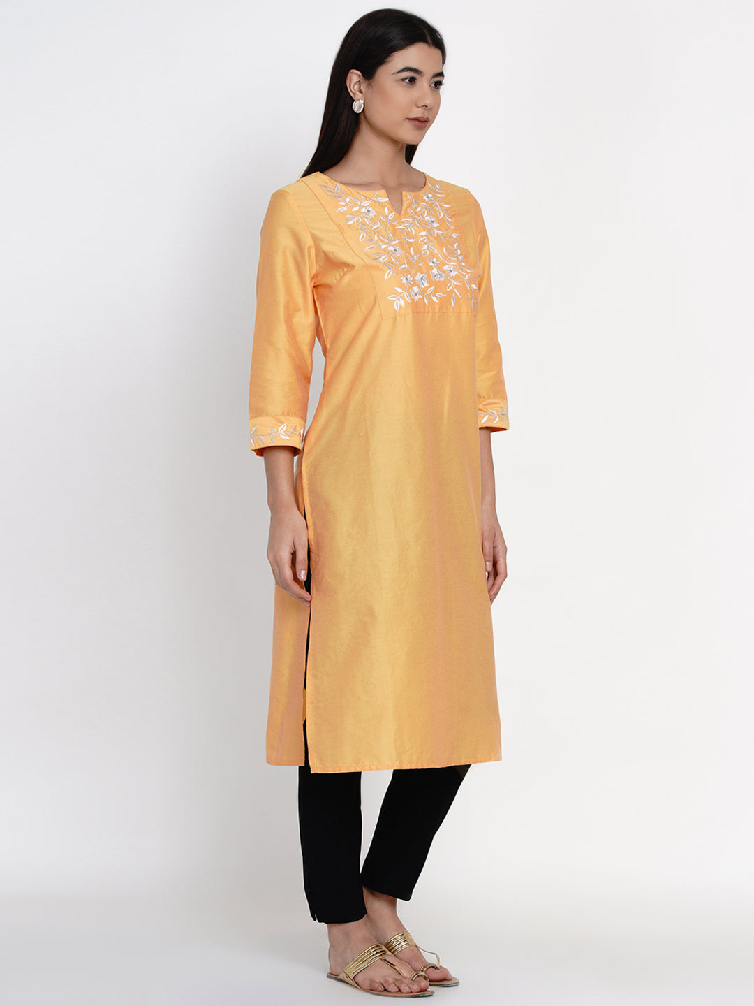 9 Impression Woman Yellow Embroidered kurta