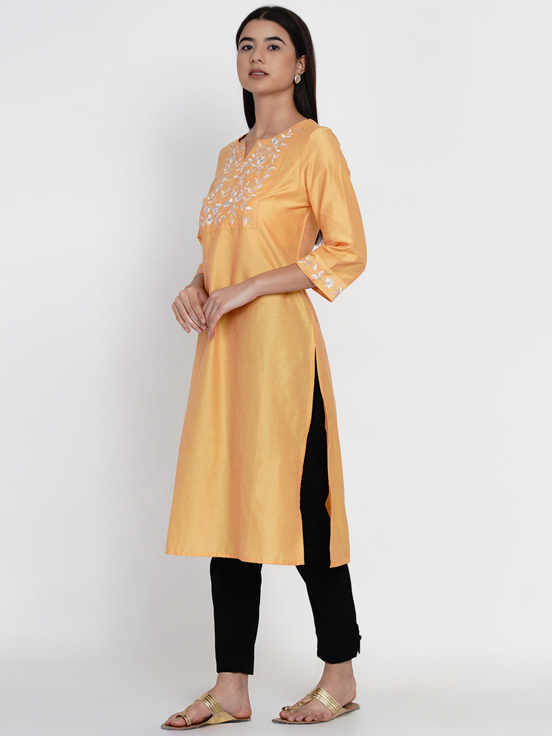 9 Impression Woman Yellow Embroidered kurta