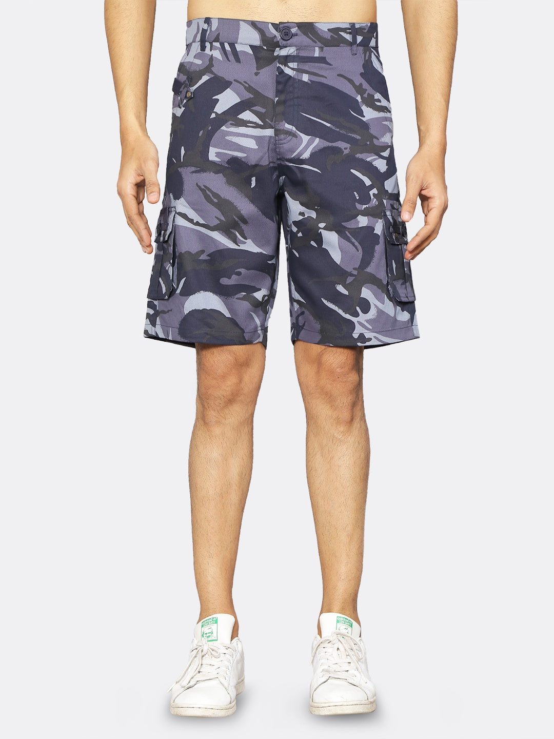 9 Impression Men Black Camouflage Printed Regular Fit Organic Cotton Cargo Shorts