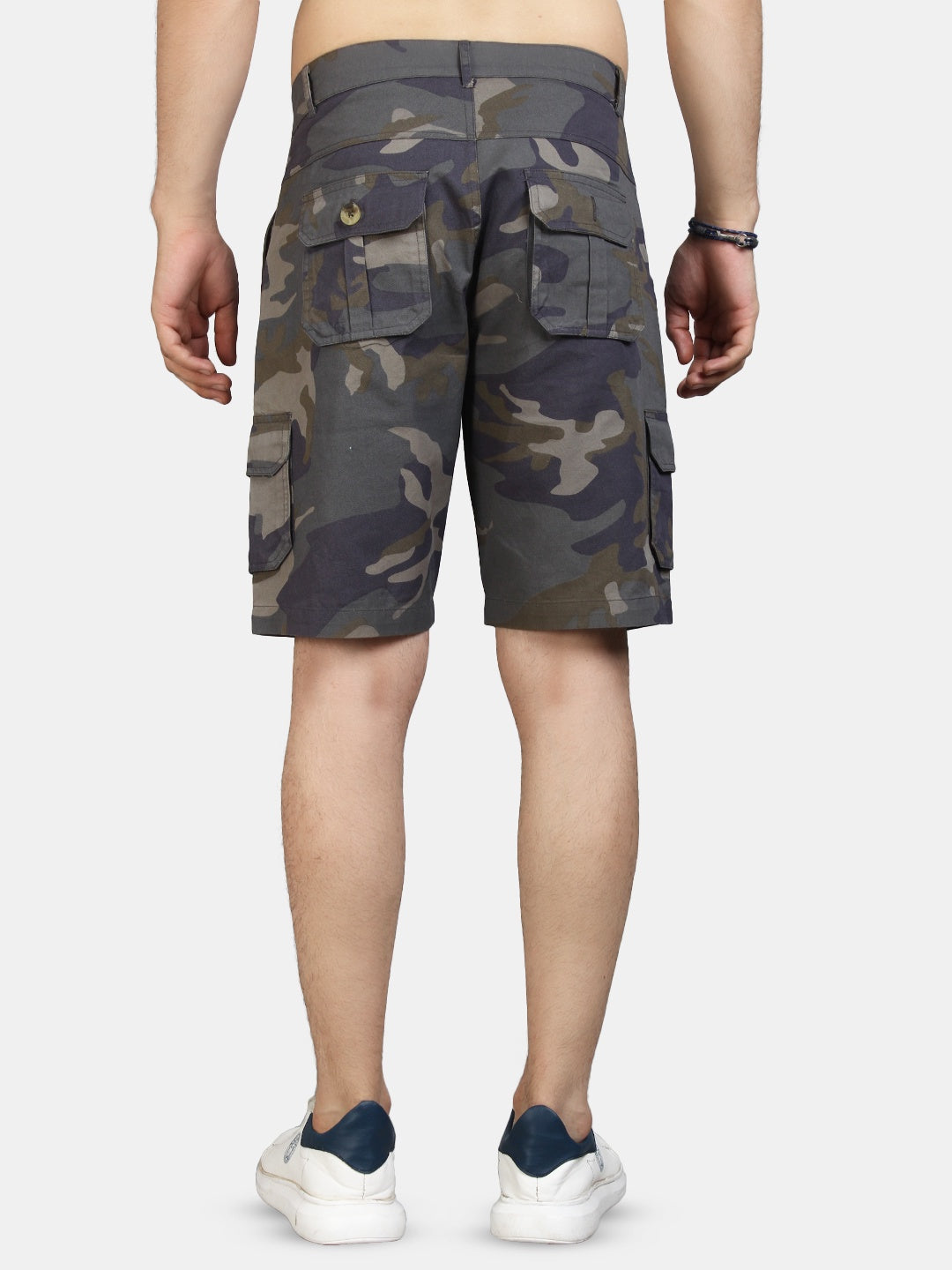 9 Impression Men Green Camouflage Printed Regular Fit Organic Cotton Cargo Shorts