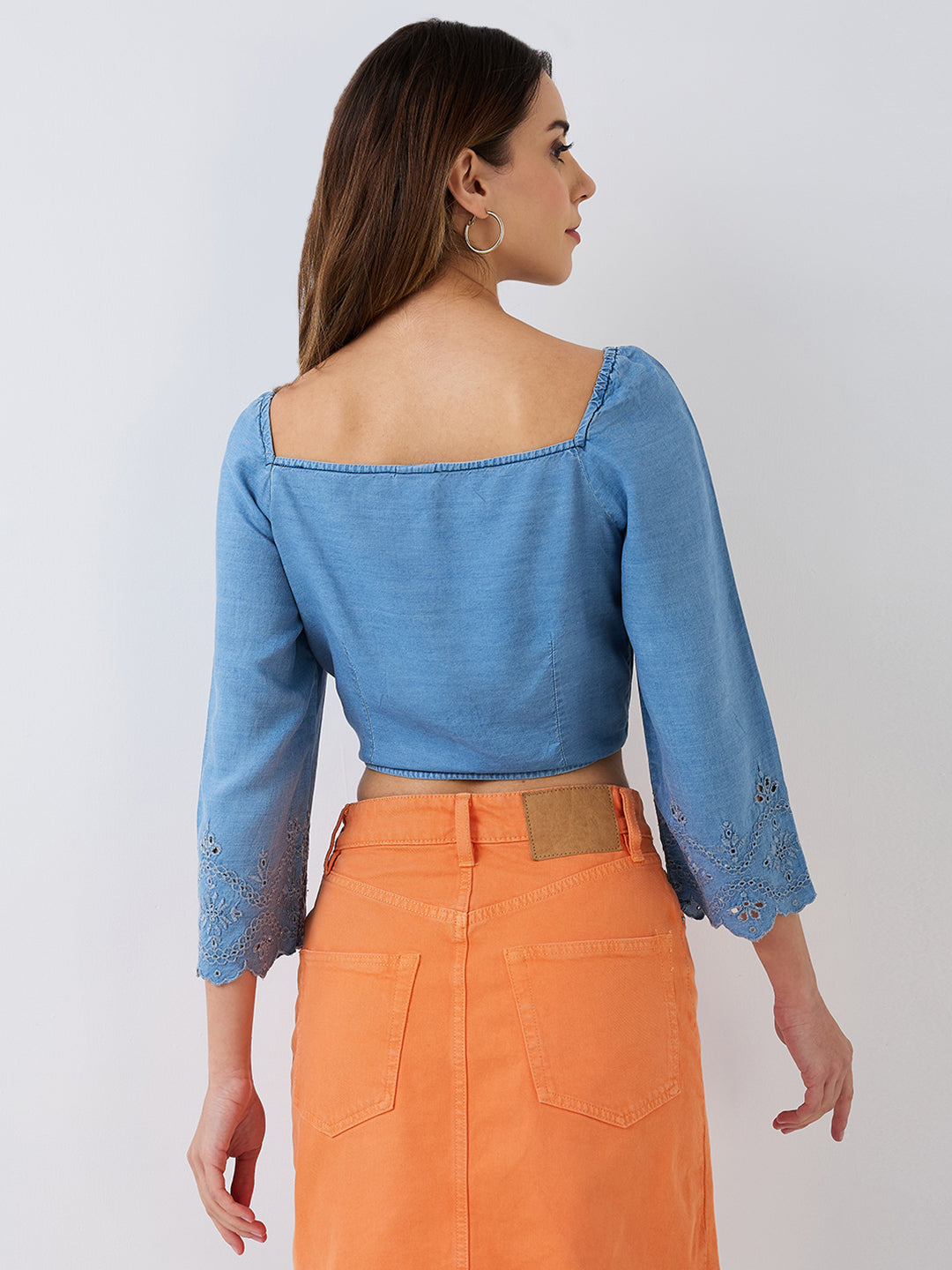 Blue Denim Schiffli Crop Top