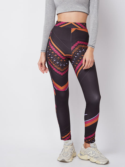 Women Black & Pink Printed Track Pants