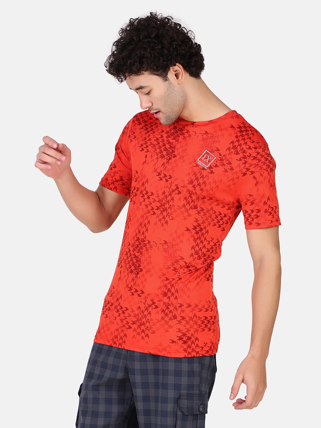 Men Printed Red Sports T-Shirt