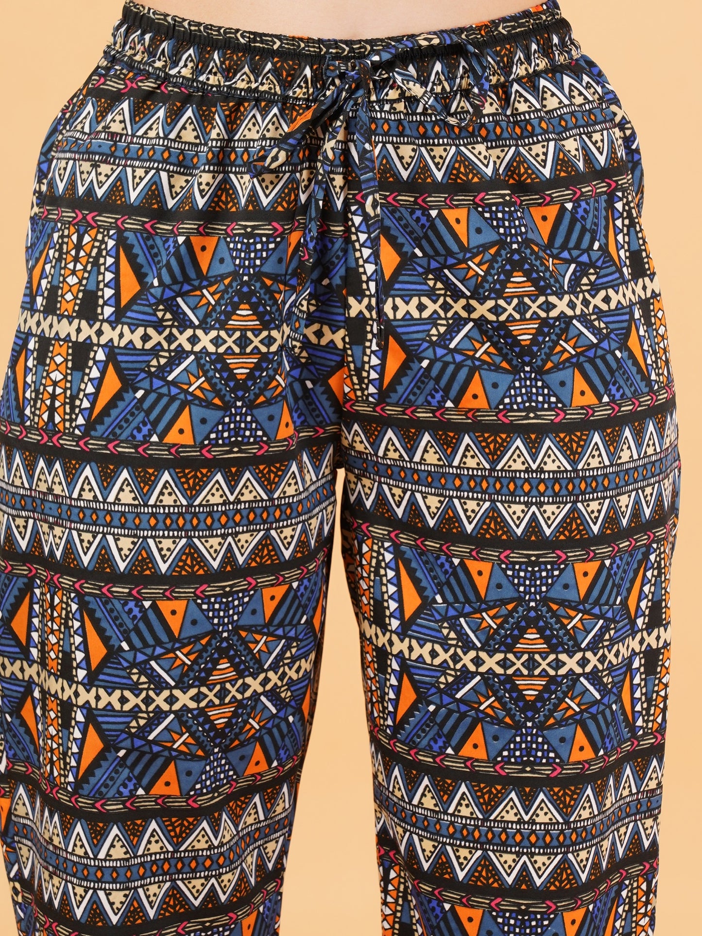 Women Black & Blue Geometric Print Regular Fit Pyjama