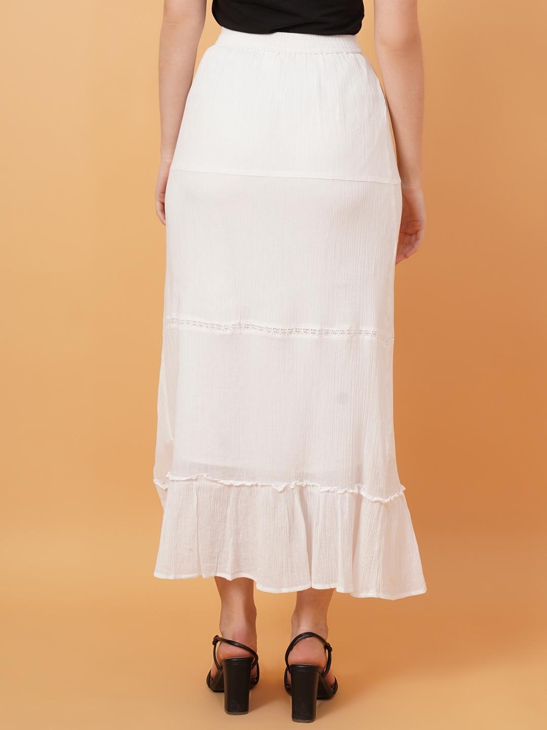 Women White Schiffli Midi Skirt