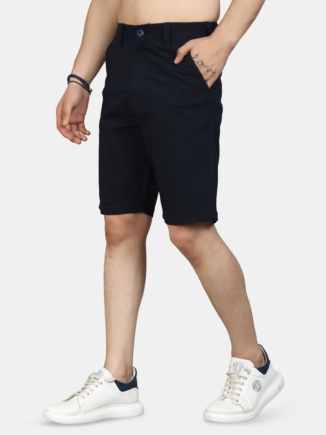 9 Impression Men Navy Blue Solid Regular Fit Cotton Cargo Shorts