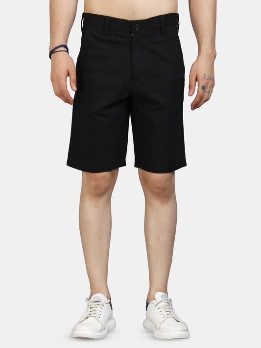 9 Impression Men Black Solid Regular Fit Cotton Cargo Shorts