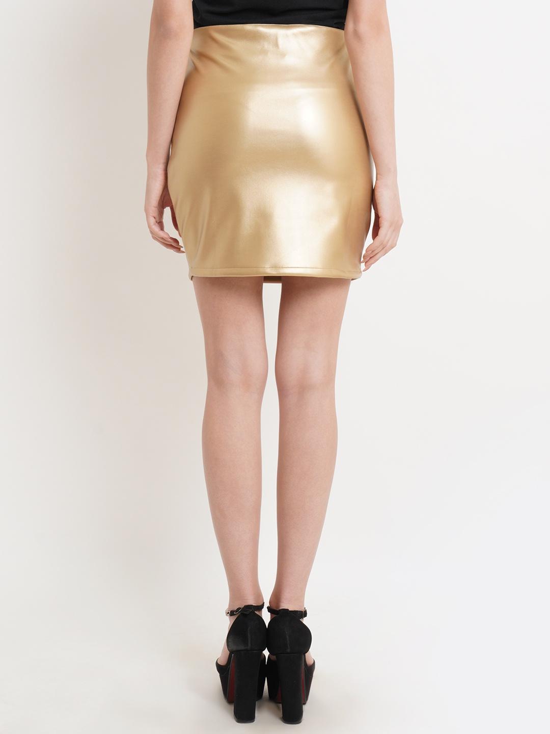 Women Solid Gold Pencil Skirt