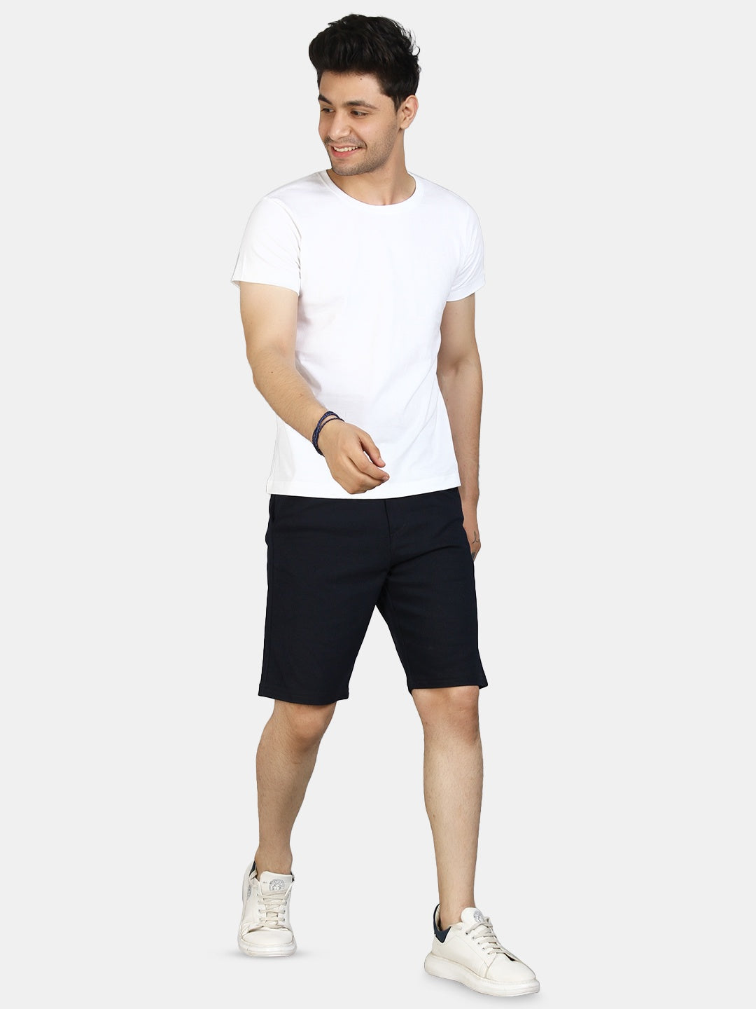 9 Impression Men Navy Blue Solid Regular Fit Cotton Cargo Shorts