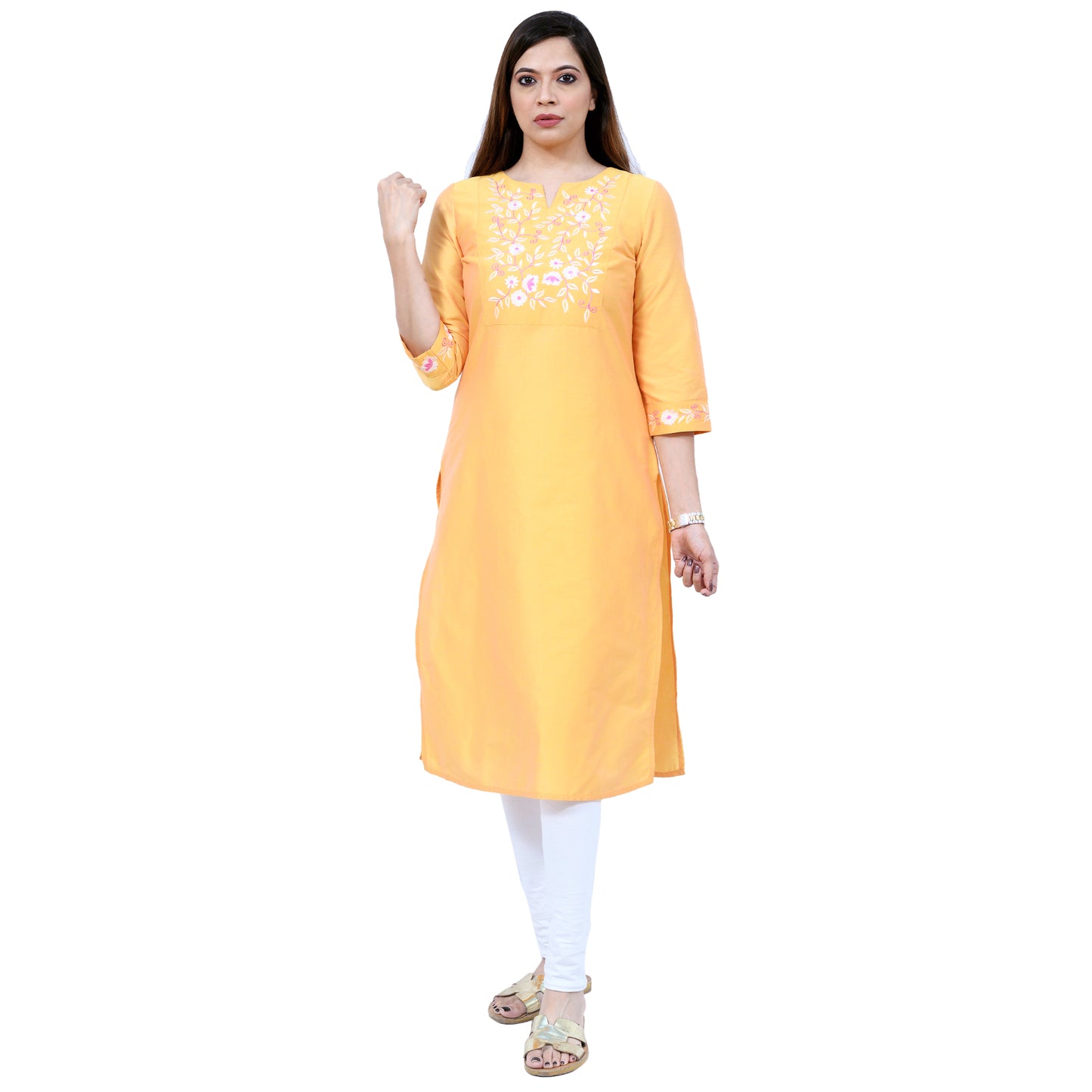 9 Impression Woman Yellow Silk Embroidered Kurta