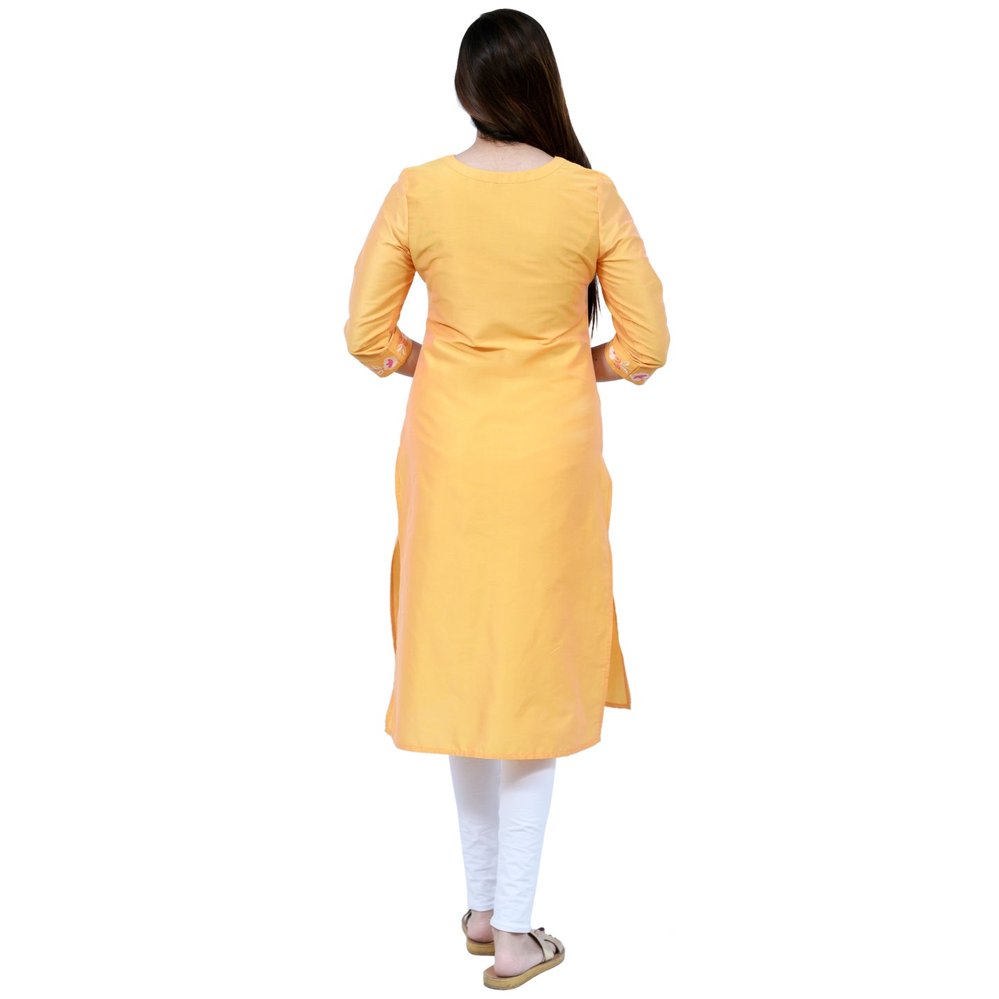 9 Impression Woman Yellow Silk Embroidered Kurta