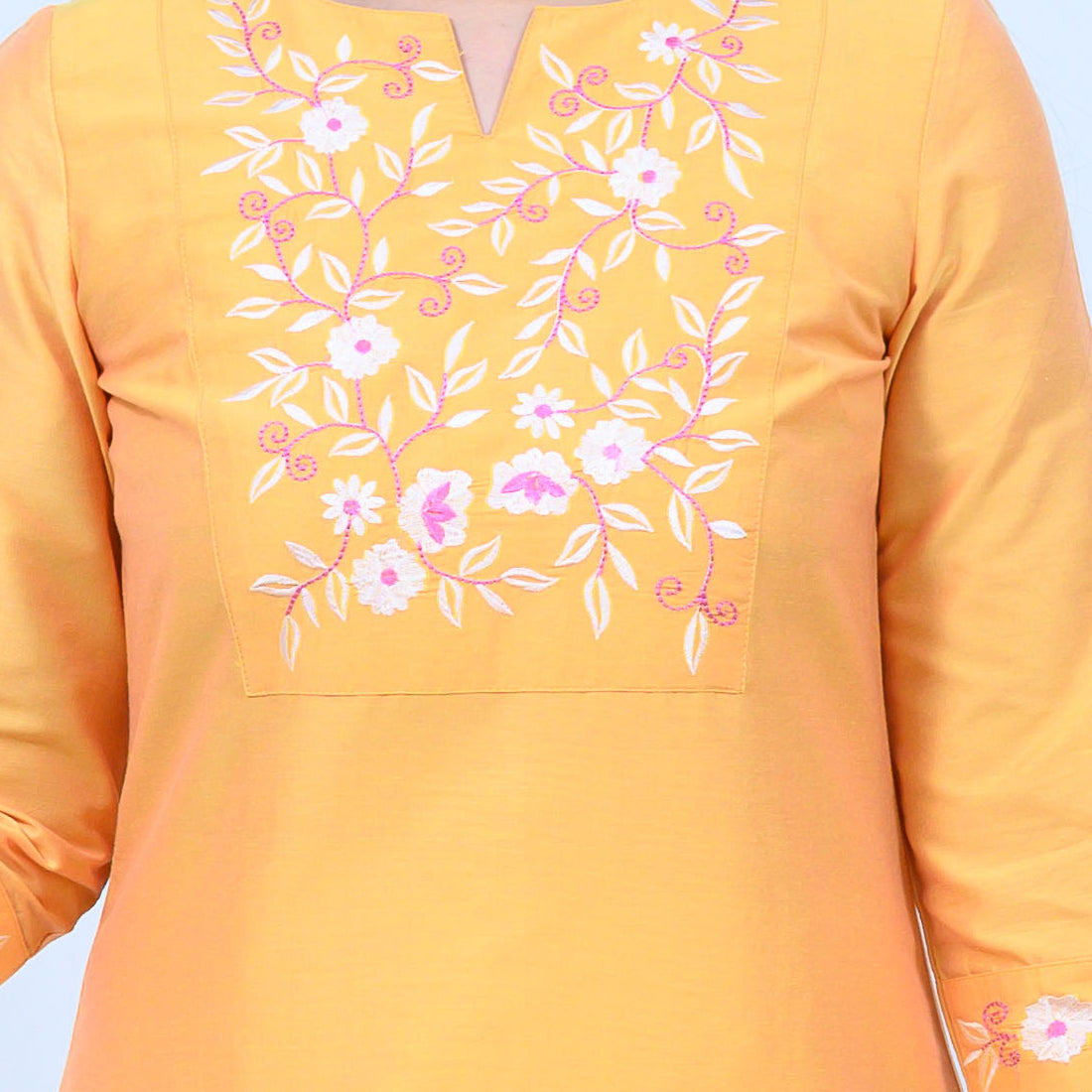 9 Impression Woman Yellow Silk Embroidered Kurta