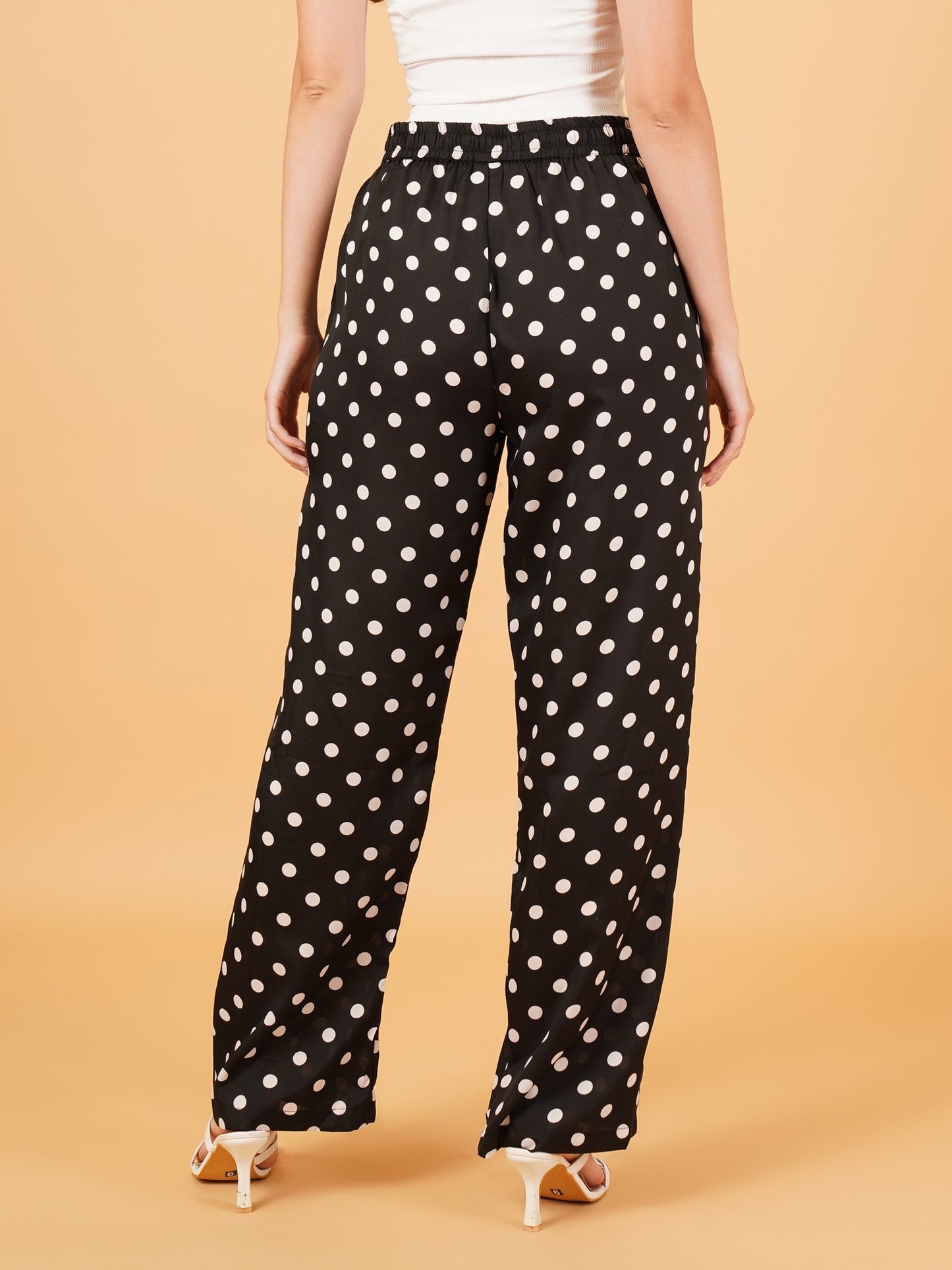 Women Black & White Polka Dot Print Regular Fit Pyjama