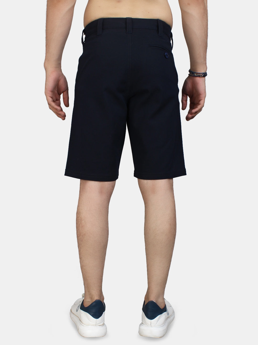 9 Impression Men Navy Blue Solid Regular Fit Cotton Cargo Shorts