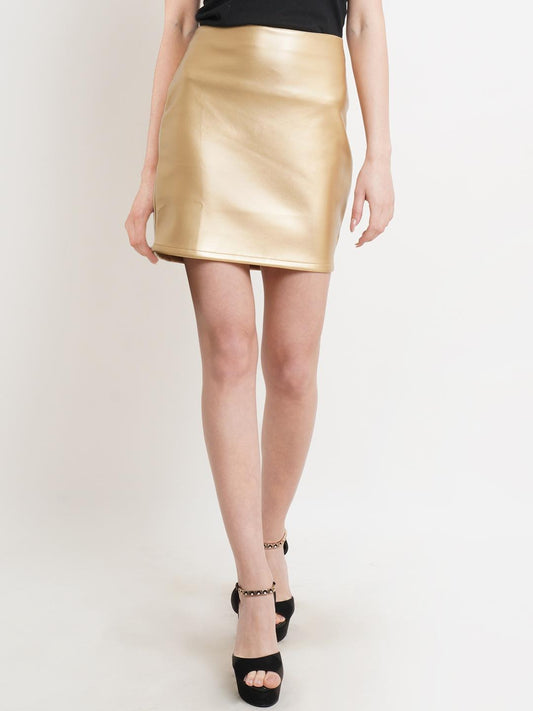 Women Solid Gold Pencil Skirt