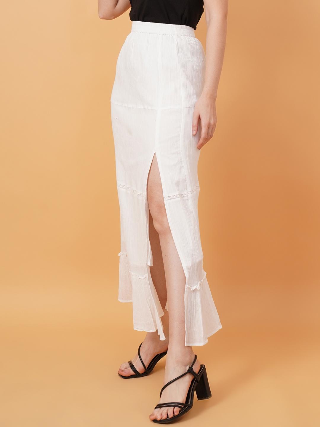 Women White Schiffli Midi Skirt