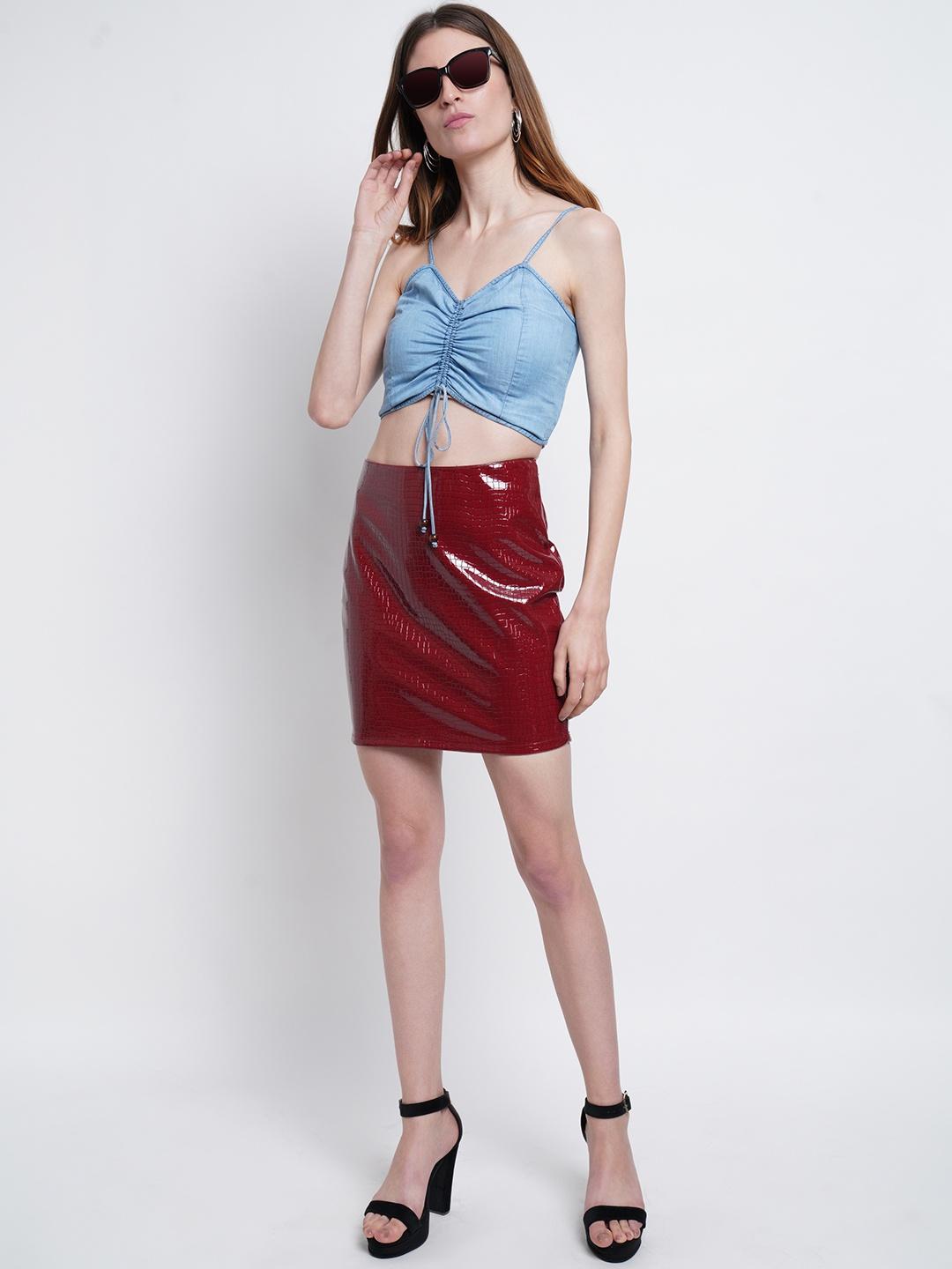 Women Solid Maroon Pencil Skirt