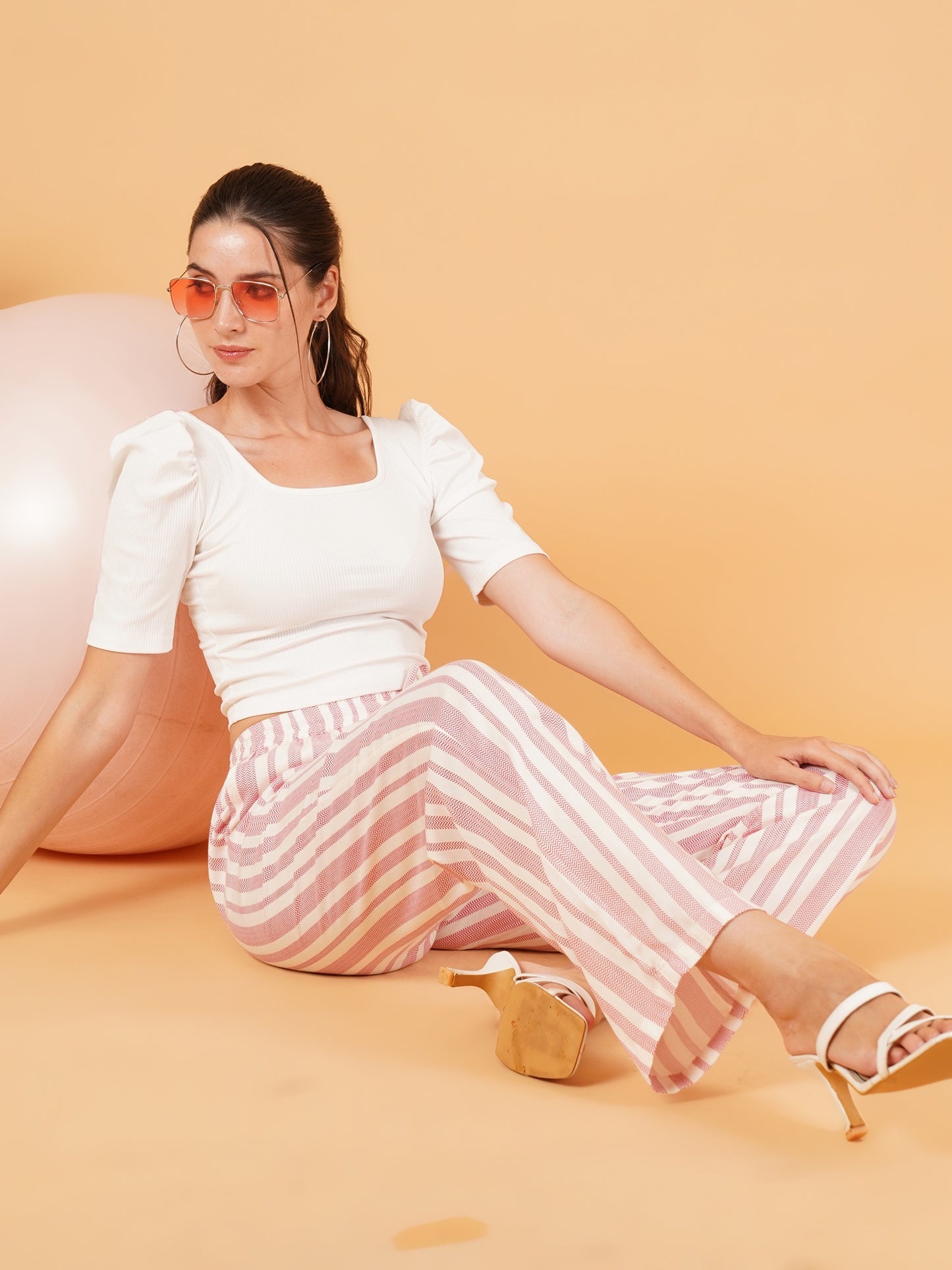 Women Pink & White Stripe Regular Fit Pyjama