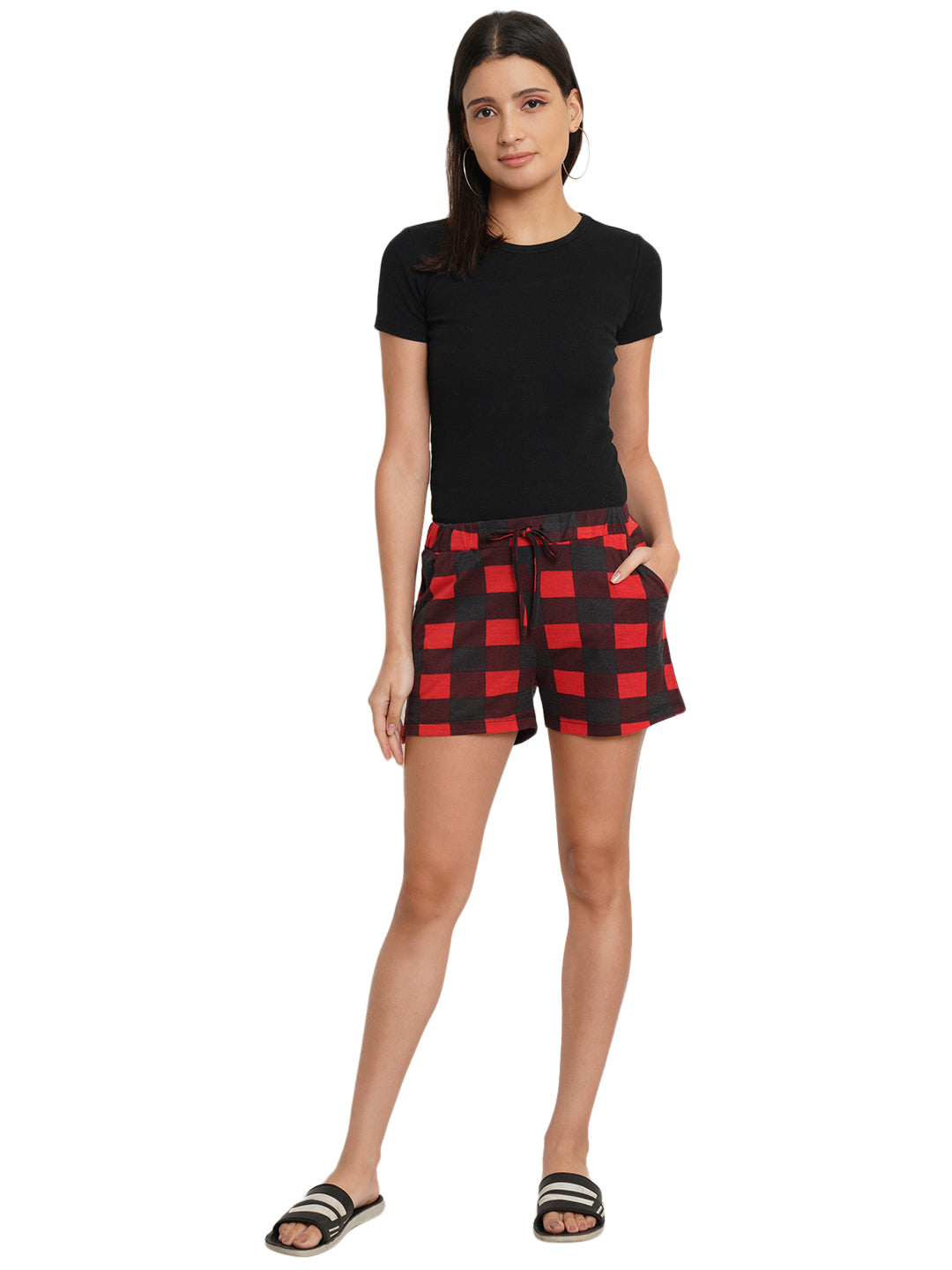 9 Impression Womans Red Checked Shorts