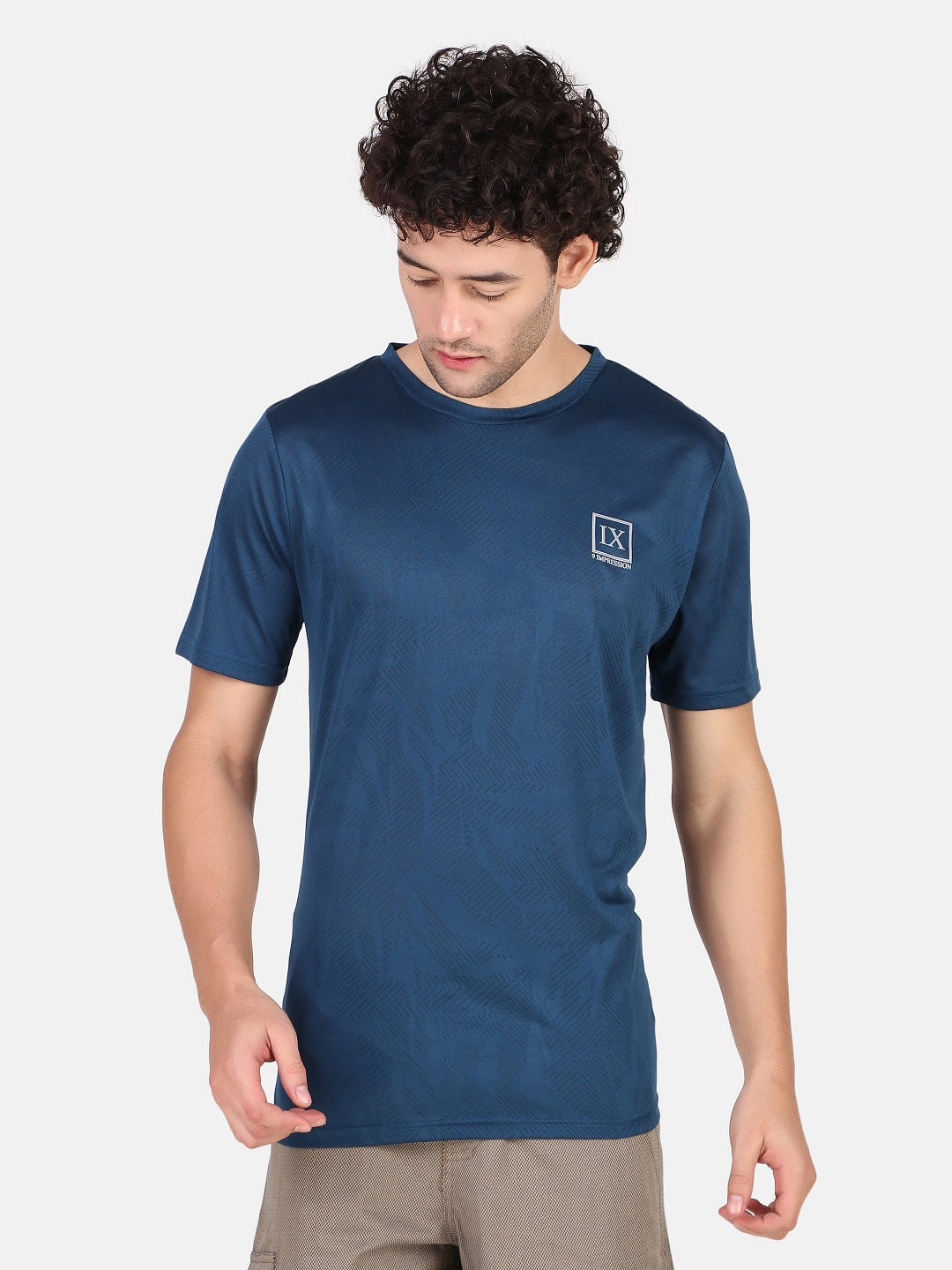 Men Solid Blue Sports T-Shirt