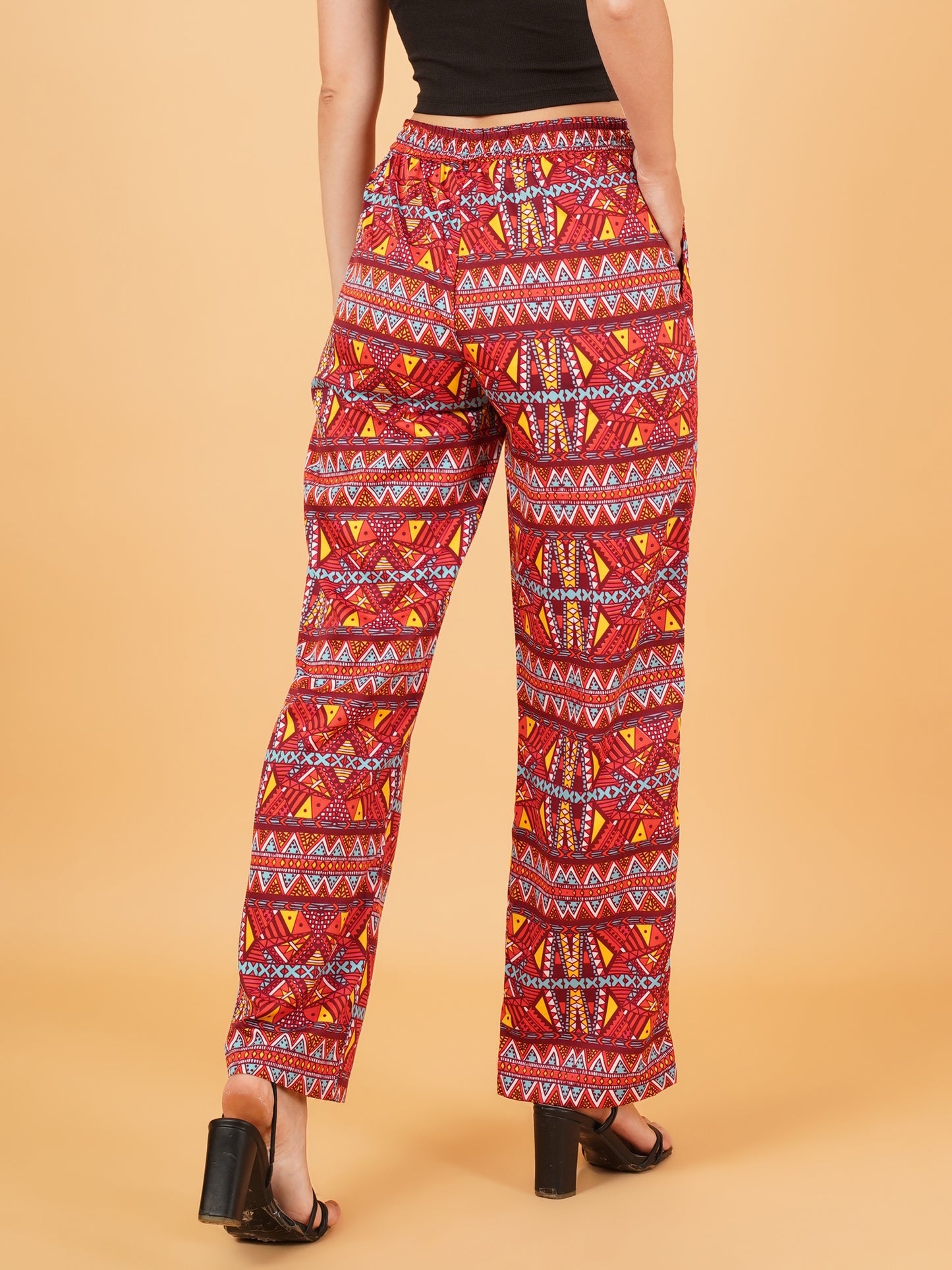 Women Maroon & Yellow Geometric Print Regular Fit Pyjama