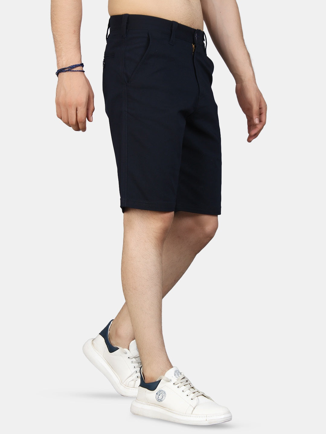 9 Impression Men Navy Blue Solid Regular Fit Cotton Cargo Shorts