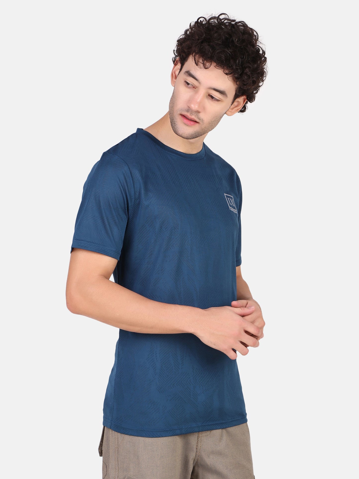 Men Solid Blue Sports T-Shirt